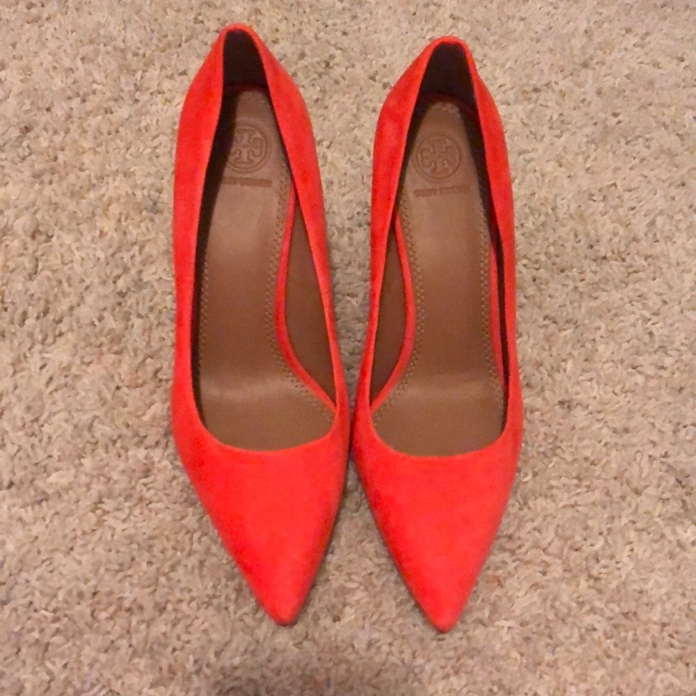 Tory Burch orange suede heels